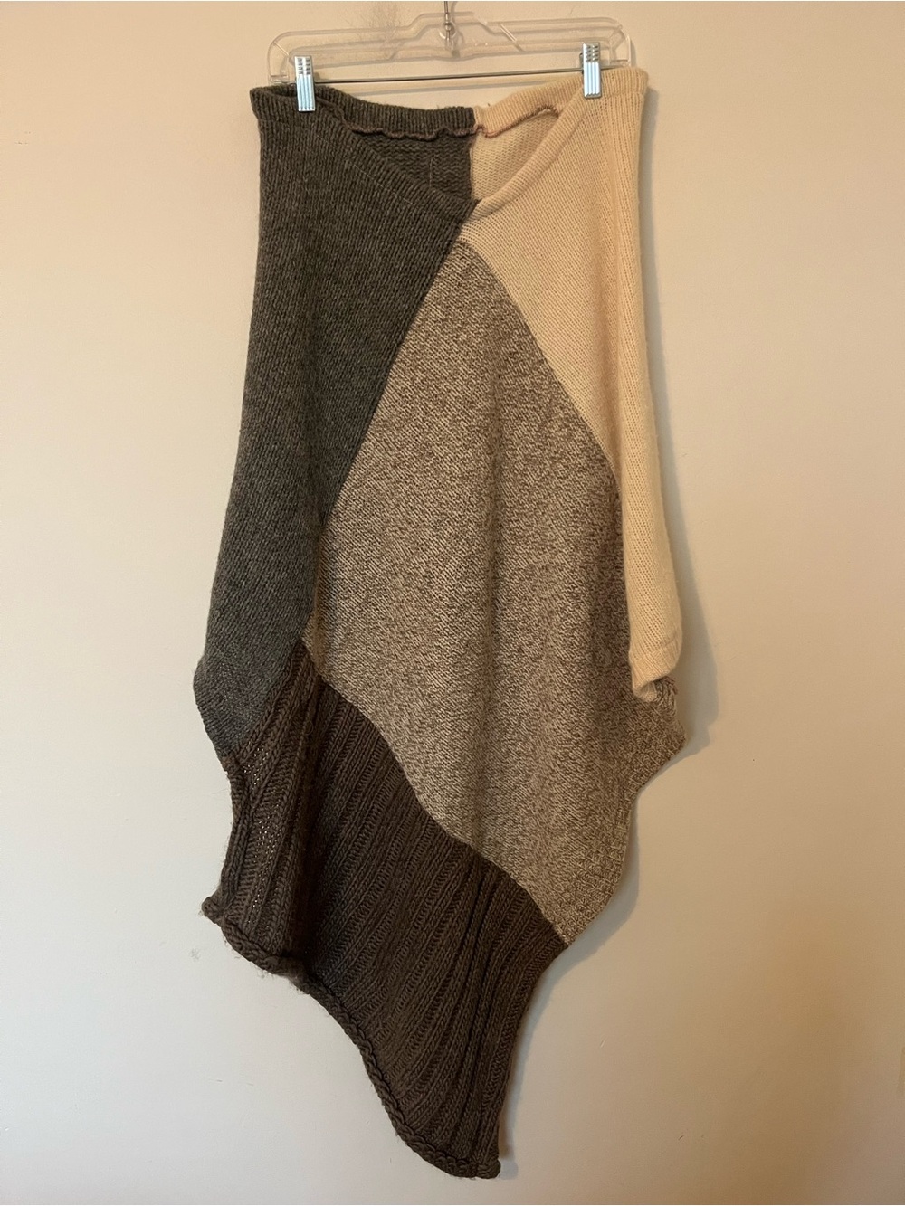 Honeybea Handmade Patchwork Knit Poncho Wrap Upcycled OOAK Boho Fireside Layer - Picture 2 of 7